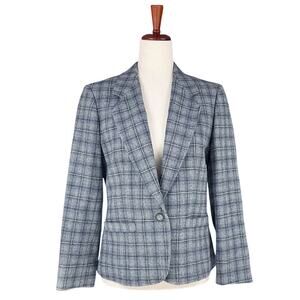 PENDLETON Vtg Woolmark 100% Wool Slate Gray-Blue Plaid One-Button Blazer Size 10